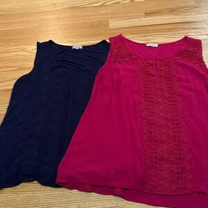 2 Westport Women's Blouses - Black and dark pink/Red Lace Detail